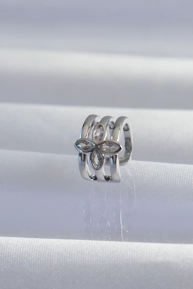 Pirinç Gümüş Renk Yonca Earcuff Küpe - TJ-BKP9330 ürün görseli 1