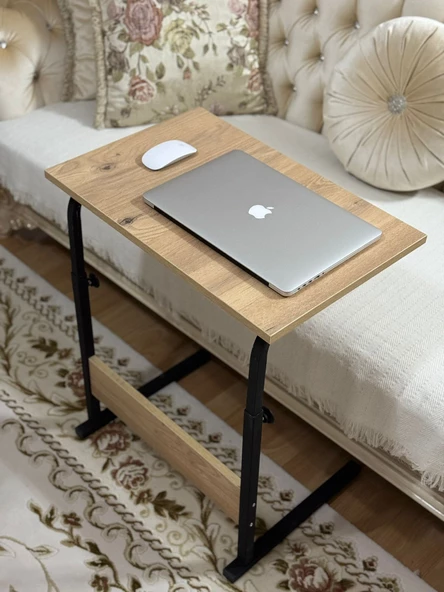 Metal Ayaklı Yükseklik Ayarlı Laptop Sehpası Kahvaltı Masası Çalışma Sehpası Atlantik Çam 60x40 ürün görseli 1
