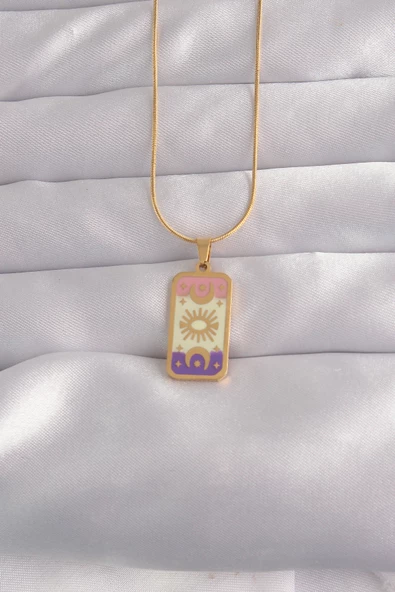 316L Çelik Gold Renk Karışık Mineli Ay Figür Tarot Kolye - TJ-BKO9032 ürün görseli 1
