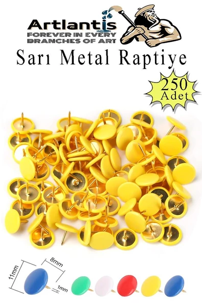 Sarı Raptiye 250 Adet 1 Paket Renkli Pvc Kaplı Başlıklı Raptiye Plastik Yuvarlak Düğmeli Raptiye Pano Okul Ofis Büro ürün görseli 1