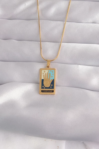 316L Çelik Gold Renk Karışık Mineli El Figür Tarot Kolye - TJ-BKO9035 ürün görseli 1