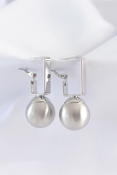 Pirinç Gümüş Renk Dikdörtgen Detay Oval Küpe - TJ-BKP8914 ürün görseli 1