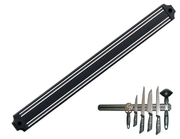 Mutfak Duvarına Monte Mıknatıslı Geniş Bıçak Tutucu Stand - 55 cm - Siyah - Paslanmaz Çelik ürün görseli 1