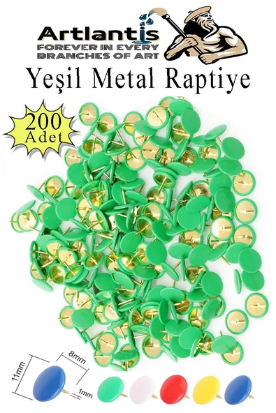 Yeşil Raptiye 200 Adet 1 Paket Renkli Pvc Kaplı Başlıklı Raptiye Plastik Yuvarlak Düğmeli Raptiye Pano Okul Ofis Büro ürün görseli 1