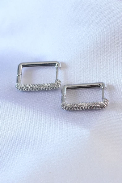 Gümüş Renk Kare Model Zirkon Taşlı Pirinç Kadın Küpe - TJ-BKP7527 ürün görseli 1