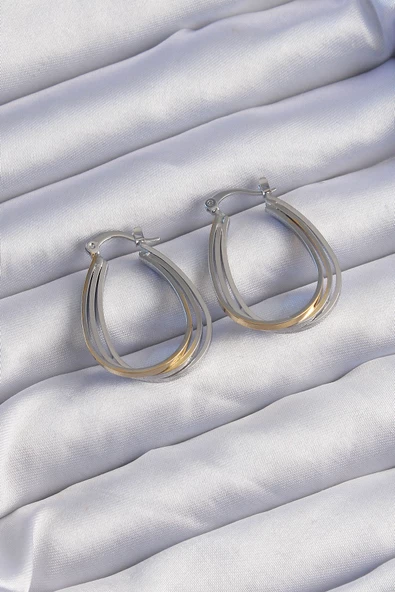 Pirinç Gold Gümüş Renkli Oval Çoklu Görünümlü Küpe - TJ-BKP9223 ürün görseli 1