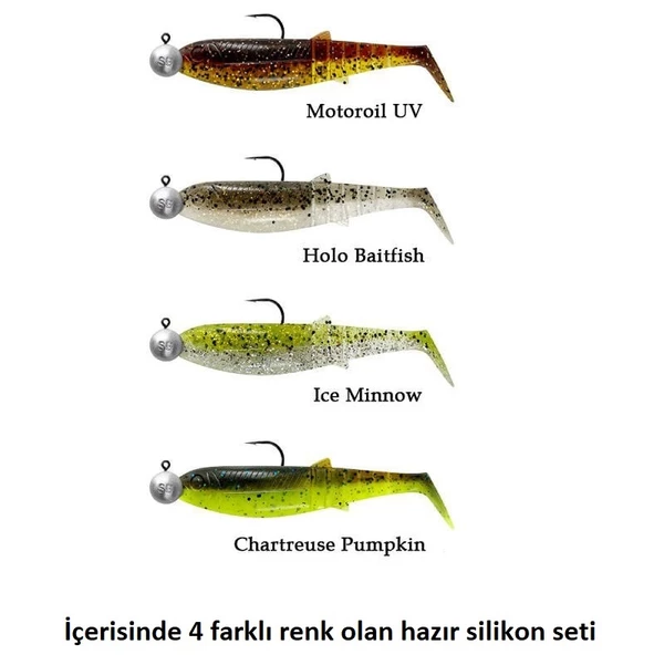 Savage Gear Cannibal Shad 12.5cm 20gr+12.5gr #5/0 Clear Water 4+4 Adet Silikon Seti ürün görseli 1