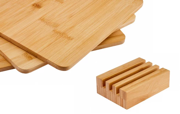 bambu standlı 3 lü kesme sunum tahtası seti- bambu sunumluk ürün görseli 1