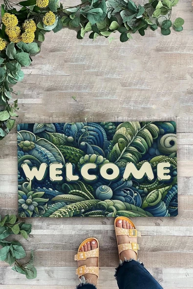 Valerine Life Amazon Yaprak Desenli Welcome Kapı Önü Paspası 45x70cm ürün görseli 1