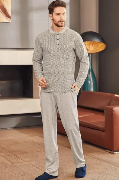 Mecit 22759 Erkek Gri Şardonlu Kışlık Büyük Beden Pijama Takımı ürün görseli 1