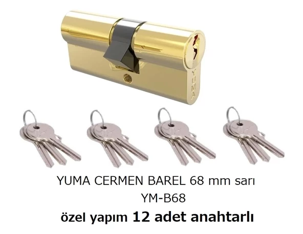 YUMA CERMAN BAREL 68 mm SARI YM-B68 ( ÖZEL YAPIM 12 ADET YEDEK ANAHTARLI ) ürün görseli 1