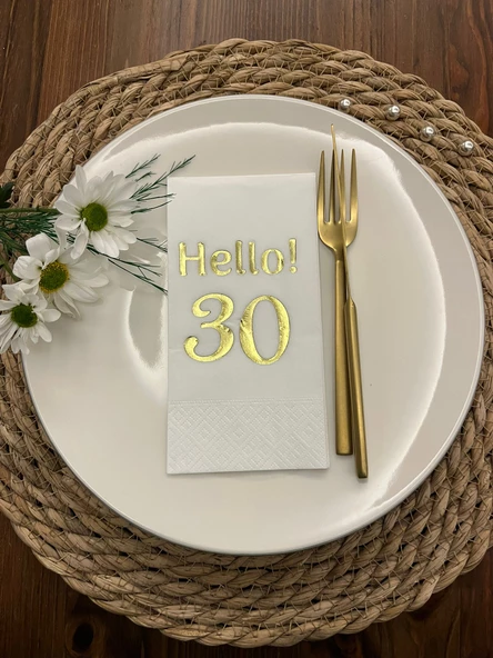 Gold Yaldızlı Beyaz hello Otuz Yaş Peçete 16 Adet ürün görseli 1