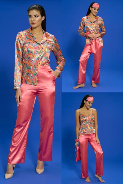 6'lı Kaplan Desen Nar Çiceği Pijama Takımı - Resim 2