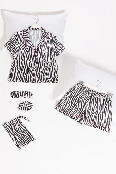 5'li Zebra Desenli Saten Pijama Şort Takım ürün görseli 1