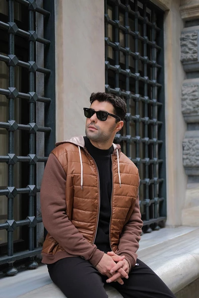 Kapitone Cepli Kapişonlu Fermuarlı Kahve Sweatshirt ürün görseli 1