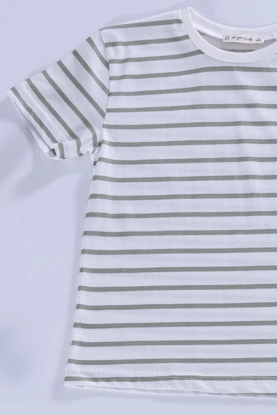 Çizgili Tshirt Şort Yeşil Takım - Resim 2