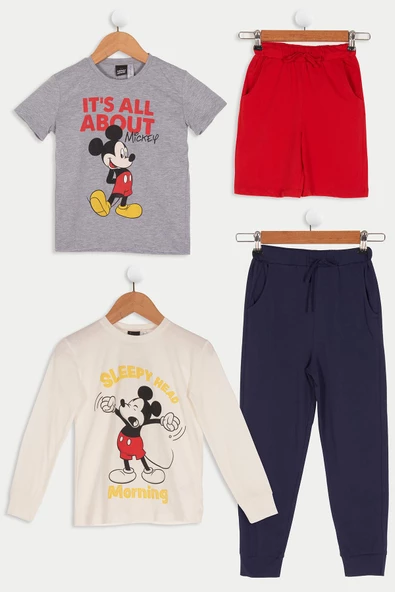 4'lü Mickey Mouse Baskılı Tshirt Şort Pantolon Takım ürün görseli 1