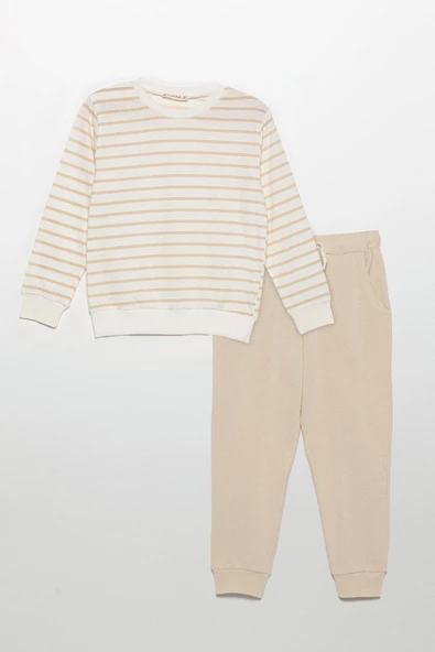 Çizgili Sweatshirt Jogger Taş Alt Üst Takım ürün görseli 1