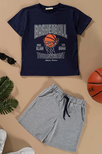 Basketboll Baskılı Lacivert Tshirt Şort Takım ürün görseli 1