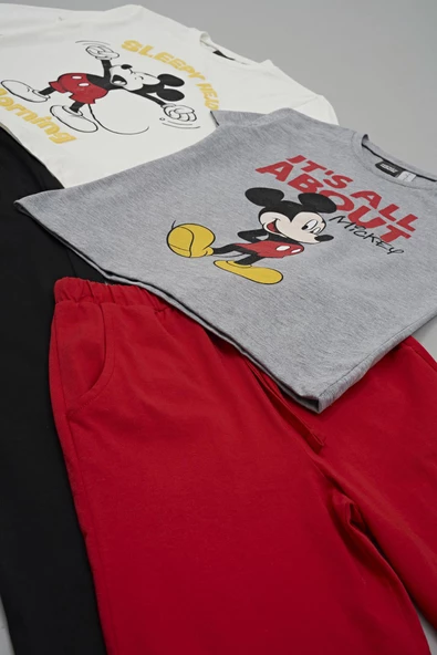 4'lü Mickey Mouse Baskılı Tshirt Şort Pantolon Takım - Resim 4