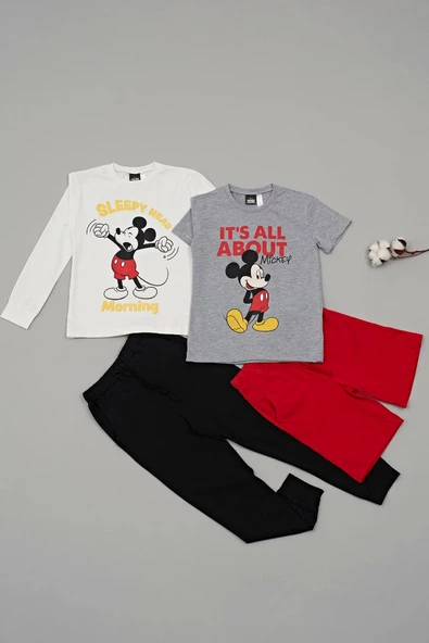 4'lü Mickey Mouse Baskılı Tshirt Şort Pantolon Takım - Resim 2