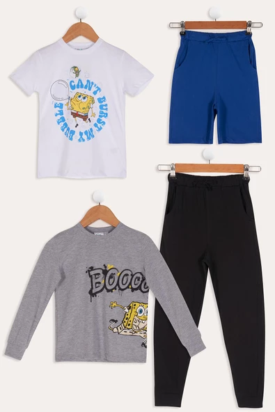 4'lü Sünger Bob Baskılı Tshirt Şort Pantolon Takım ürün görseli 1