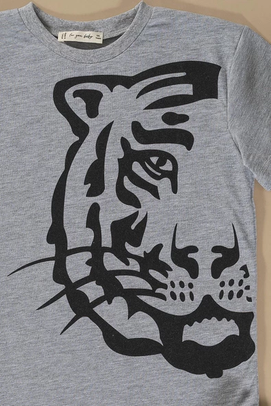 Kaplan Baskılı Siyah Tshirt Şort Takım - Resim 2