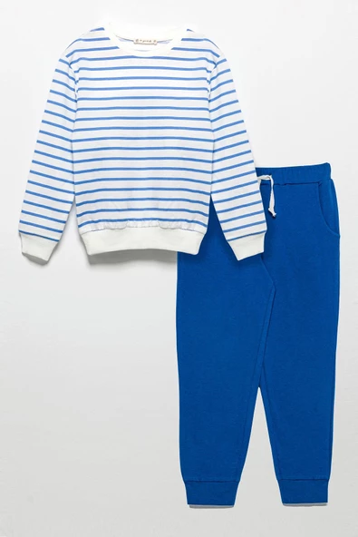 Çizgili Sweatshirt Jogger Saks Alt Üst Takım ürün görseli 1