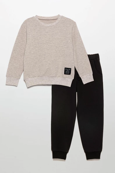 Etiket Detaylı Sweatshirt Jogger Taş Alt Üst Takım ürün görseli 1