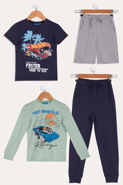 4'lü Hot Wheels Baskılı Tshirt Şort Pantolon Takım ürün görseli 1