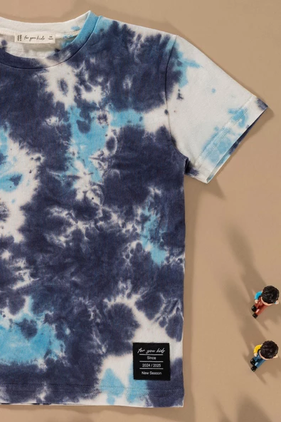Batik Yıkamalı Lacivert Tshirt Şort Takım - Resim 2