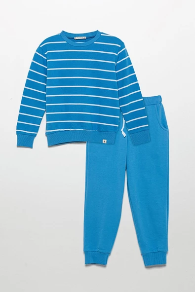 Çizgili Sweatshirt Jogger Mavi Alt Üst Takım ürün görseli 1