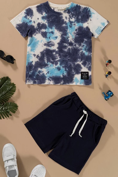 Batik Yıkamalı Lacivert Tshirt Şort Takım ürün görseli 1