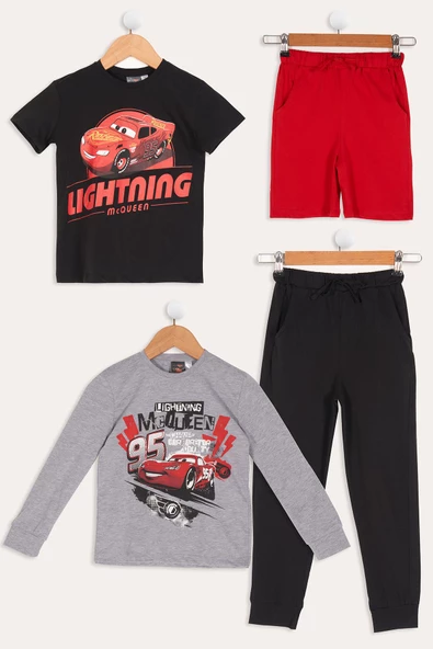 4'lü McQueen Baskılı Tshirt Şort Pantolon Siyah Takım ürün görseli 1