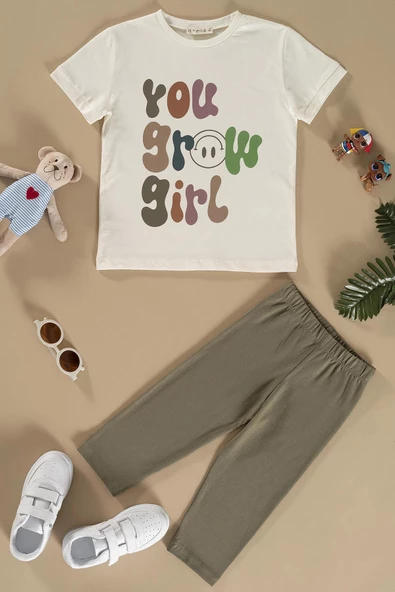 Baskılı Tshirt Tayt Haki Alt Üst Takım ürün görseli 1