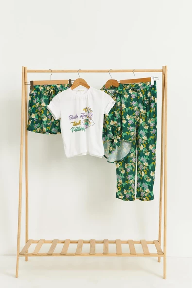 4'lü Tshirt Gömlek Pantolon Şort Yeşil Takım - Resim 5