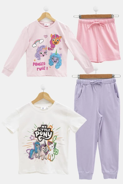 4'lü My Little Ponny Tshirt Şort Pantolon Pembe Takım ürün görseli 1