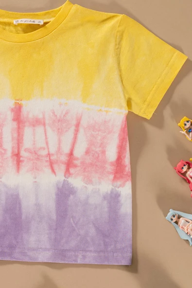 Batik Yıkamalı Sarı Tshirt Şort Takım - Resim 3