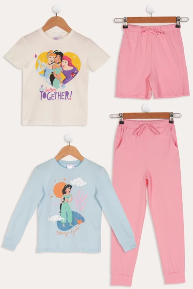 4'lü Disney Princess Baskılı Tshirt Şort Pantolon Takım ürün görseli 1