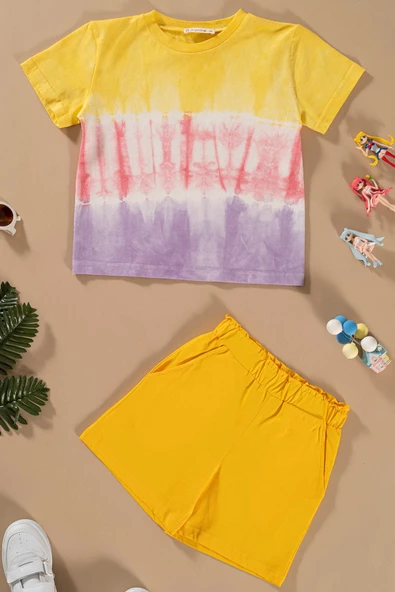 Batik Yıkamalı Sarı Tshirt Şort Takım ürün görseli 1