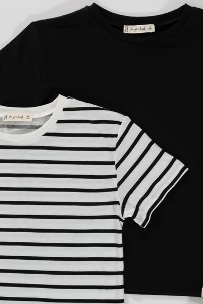 2'li Cizgili Siyah Beyaz Tshirt - Resim 2