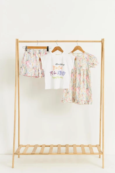 3'lü Tshirt Elbise Şort Sarı Takım - Resim 3