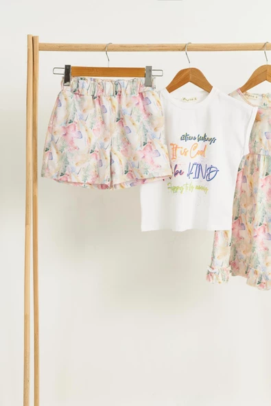 3'lü Tshirt Elbise Şort Sarı Takım - Resim 5