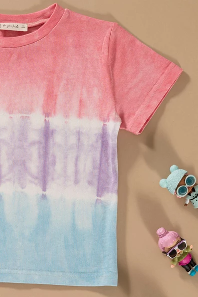 Batik Yıkamalı Pembe Tshirt Şort Takım - Resim 3