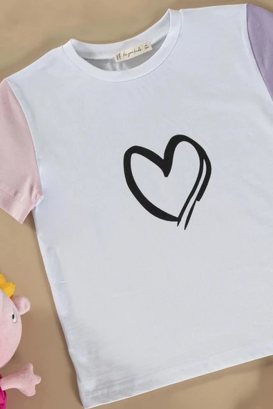 Kalp Baskılı Lila Tshirt Şort Takım - Resim 2