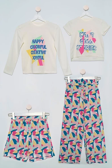 4'lü Tshirt Bluz Pantolon Şort Sarı Takım ürün görseli 1