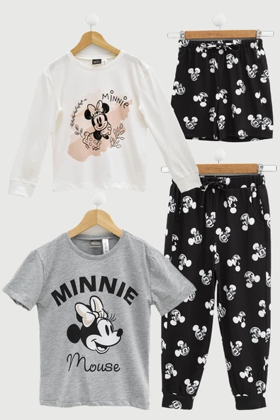 4'lü Minnie Mouse Baskılı Tshirt Şort Pantolon Takım ürün görseli 1