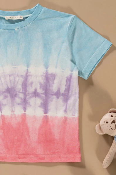Batik Yıkamalı Mavi Tshirt Şort Takım - Resim 3