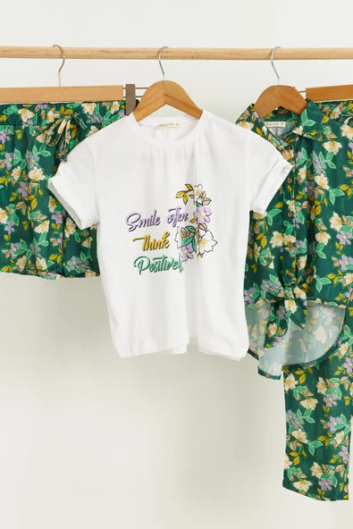 4'lü Tshirt Gömlek Pantolon Şort Yeşil Takım - Resim 2