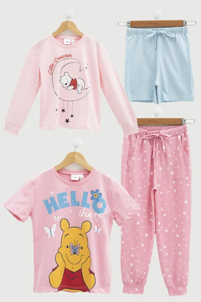 4'lü Winnie The Pooh Baskılı Tshirt Şort Pantolon Takım ürün görseli 1